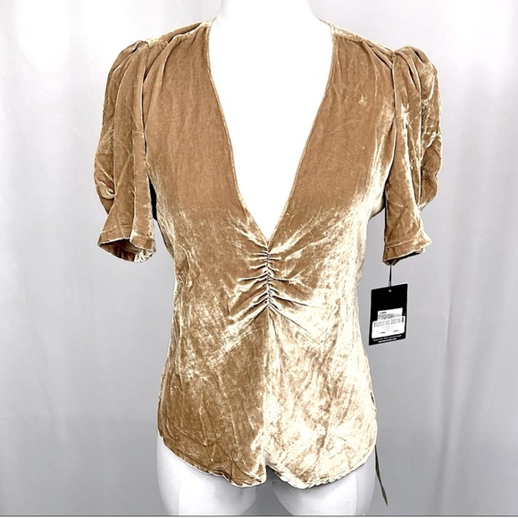 Reformation Tops - REFORMATION Silk Gold Velvet Fiona V Neckline Top